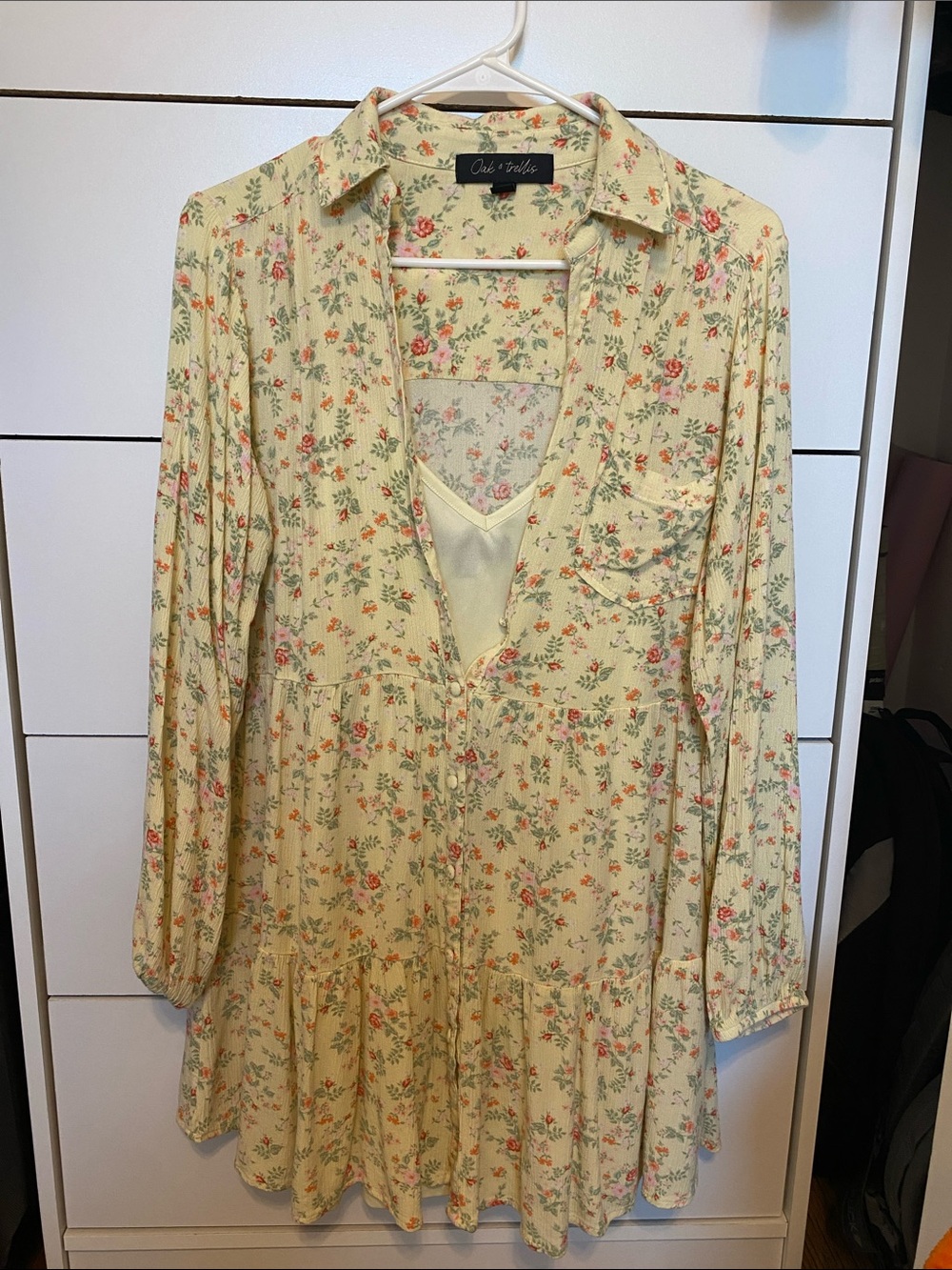 Celia + Claire Cream Floral Long-Sleeve Shirt Dress